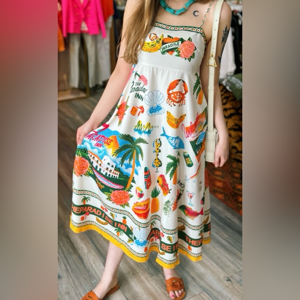 Cute Tropical Novelty Print Sleeveless Maxi Dress 🦀 - Picture 3 of 16